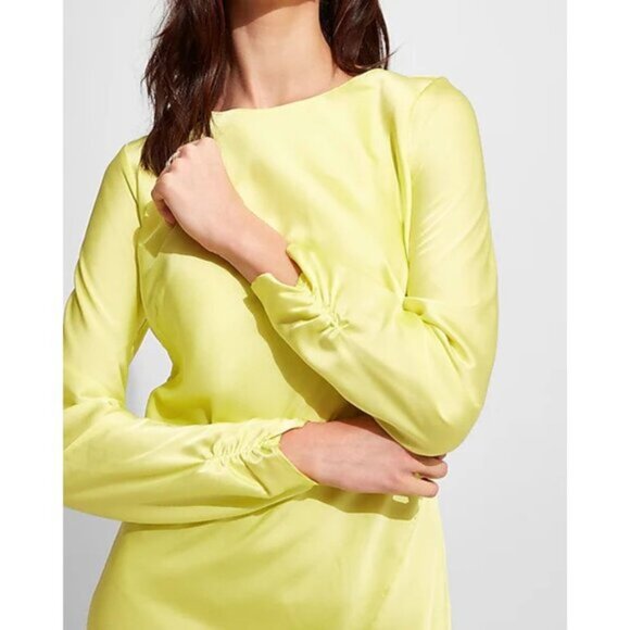 Express Satin Long Sleeve Asymmetrical Hem Maxi Dress XS - Picture 3 of 8